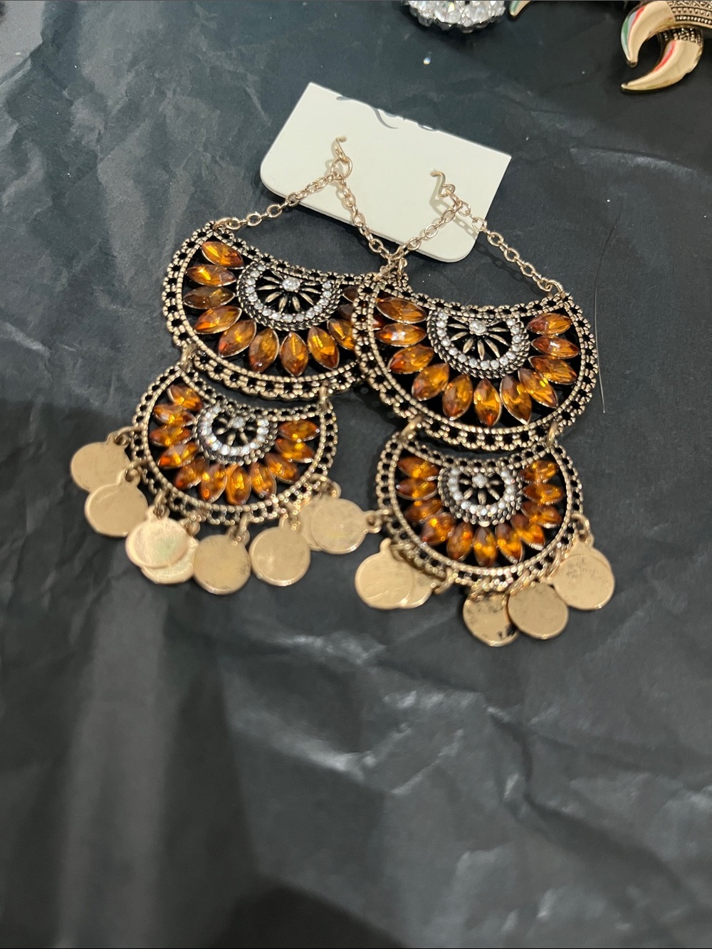 Gold-Tone Amber Crystal Dangle Earrings - Women Jewelry